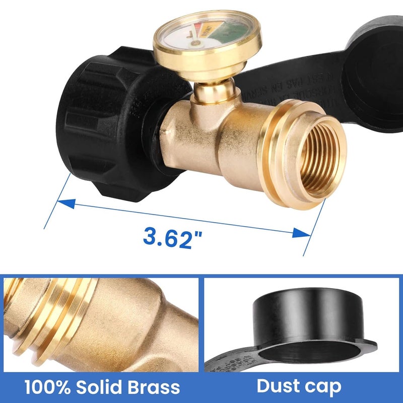 Aekops Propane Tank Gauge Level Indicator for 20lb Tanks, Propane Pressure Gauge with Leak Detector for BBQ Gas Grill, RV, Heater, Fire Pit, QCC Type1 Inlet, Solid Brass, 2 Pack - Image 5